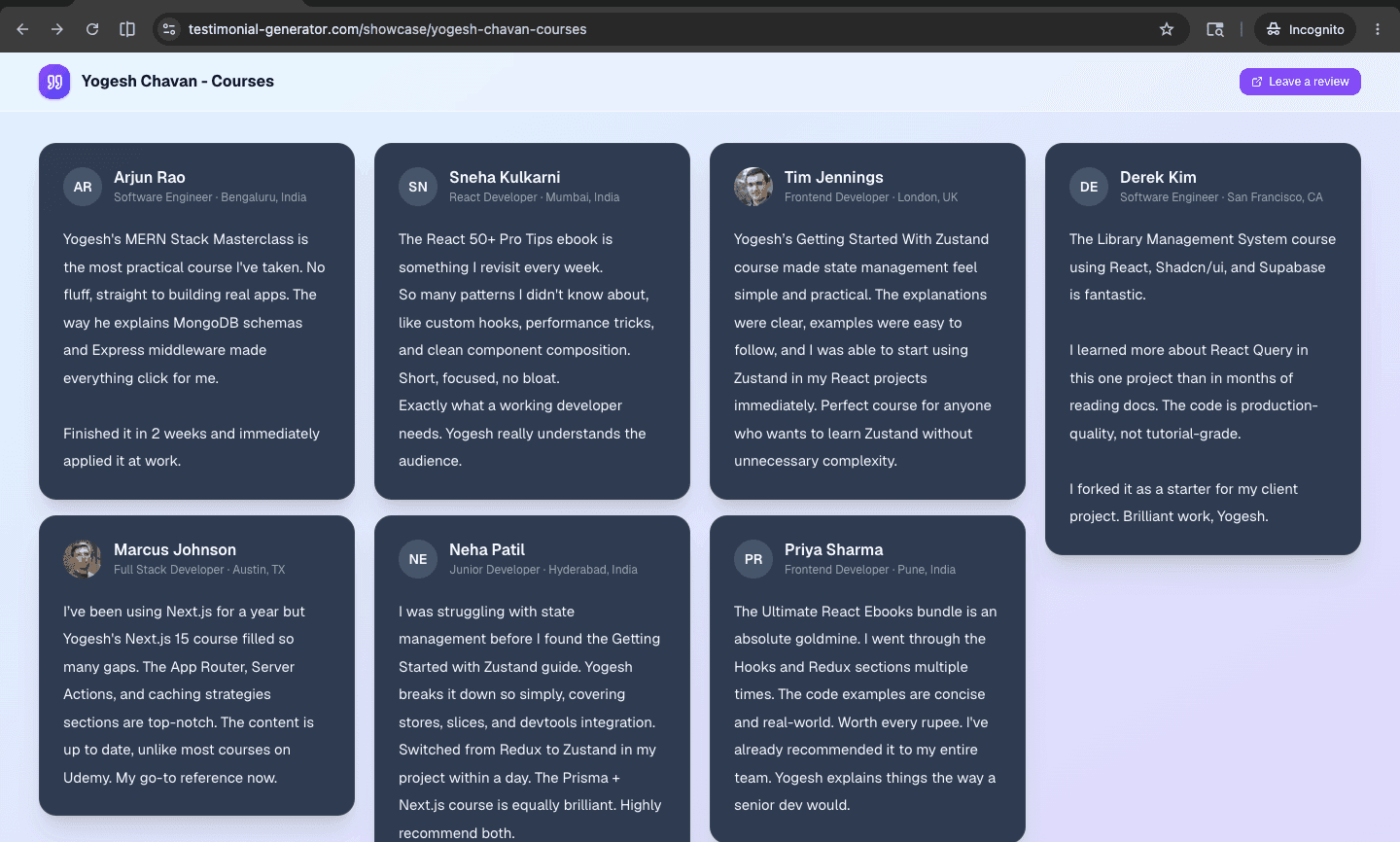 Testimonial Generator — Demo 4